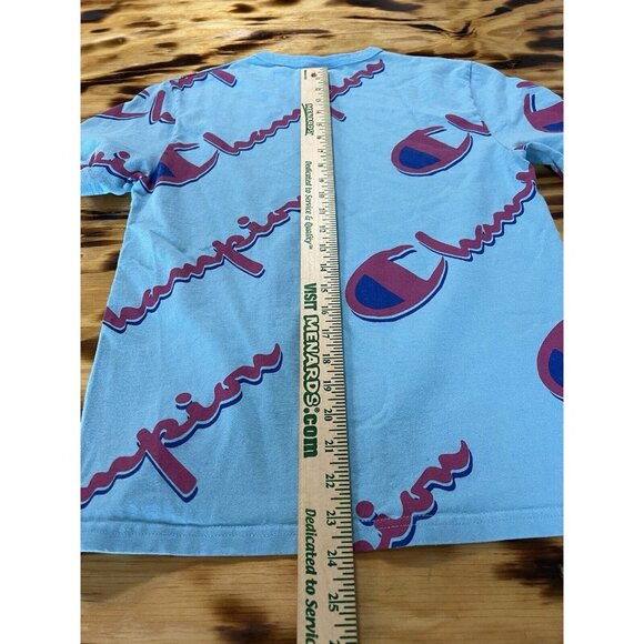 Champion Shirt Mens Size Small Heritage All-Over Script Spellout Logo Preppy - Picture 5 of 8